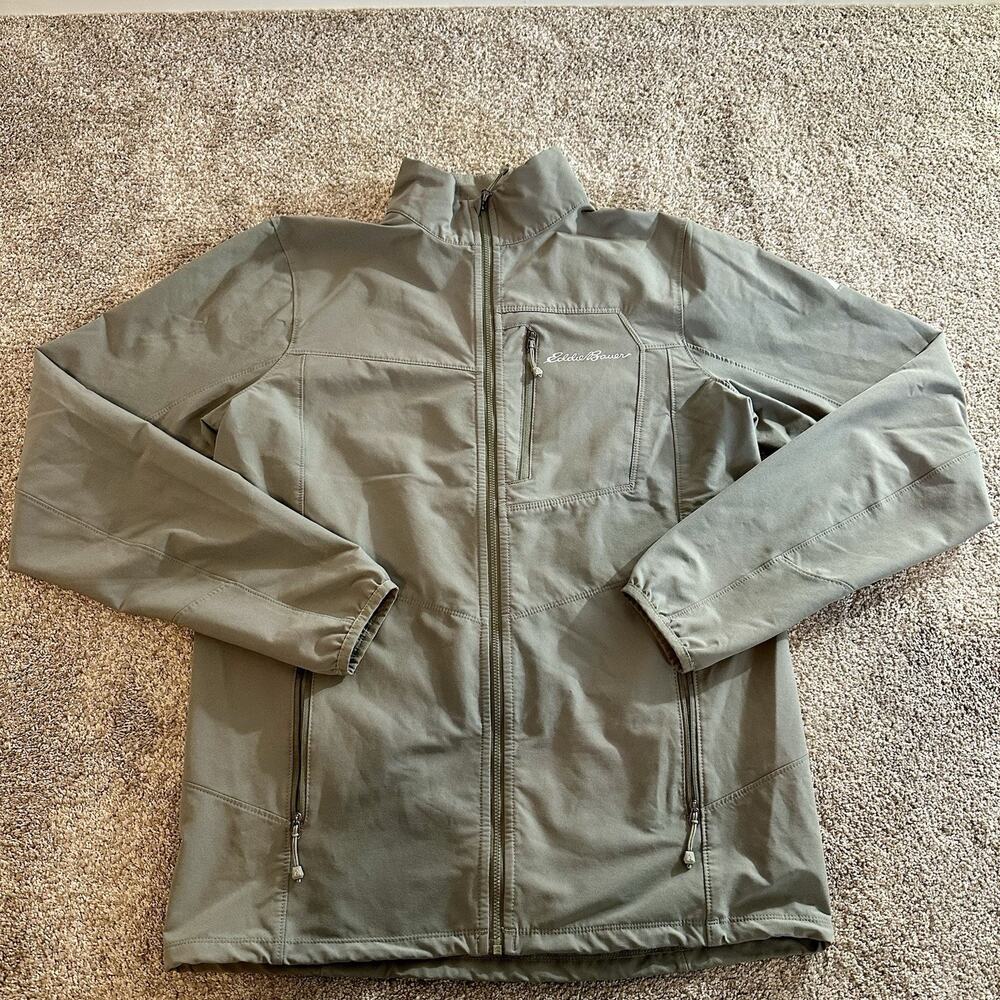 Eddie Bauer Jacket Mens M T Green First Ascent Softshell Hiking Windbreaker